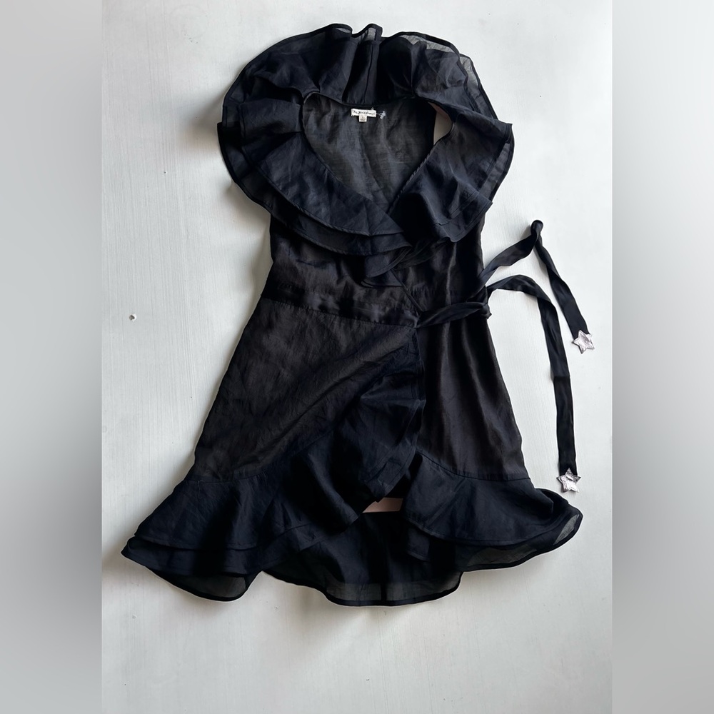 FOR LOVE & LEMONS Bowie Star Ruffle Wrap Organza Black Dress